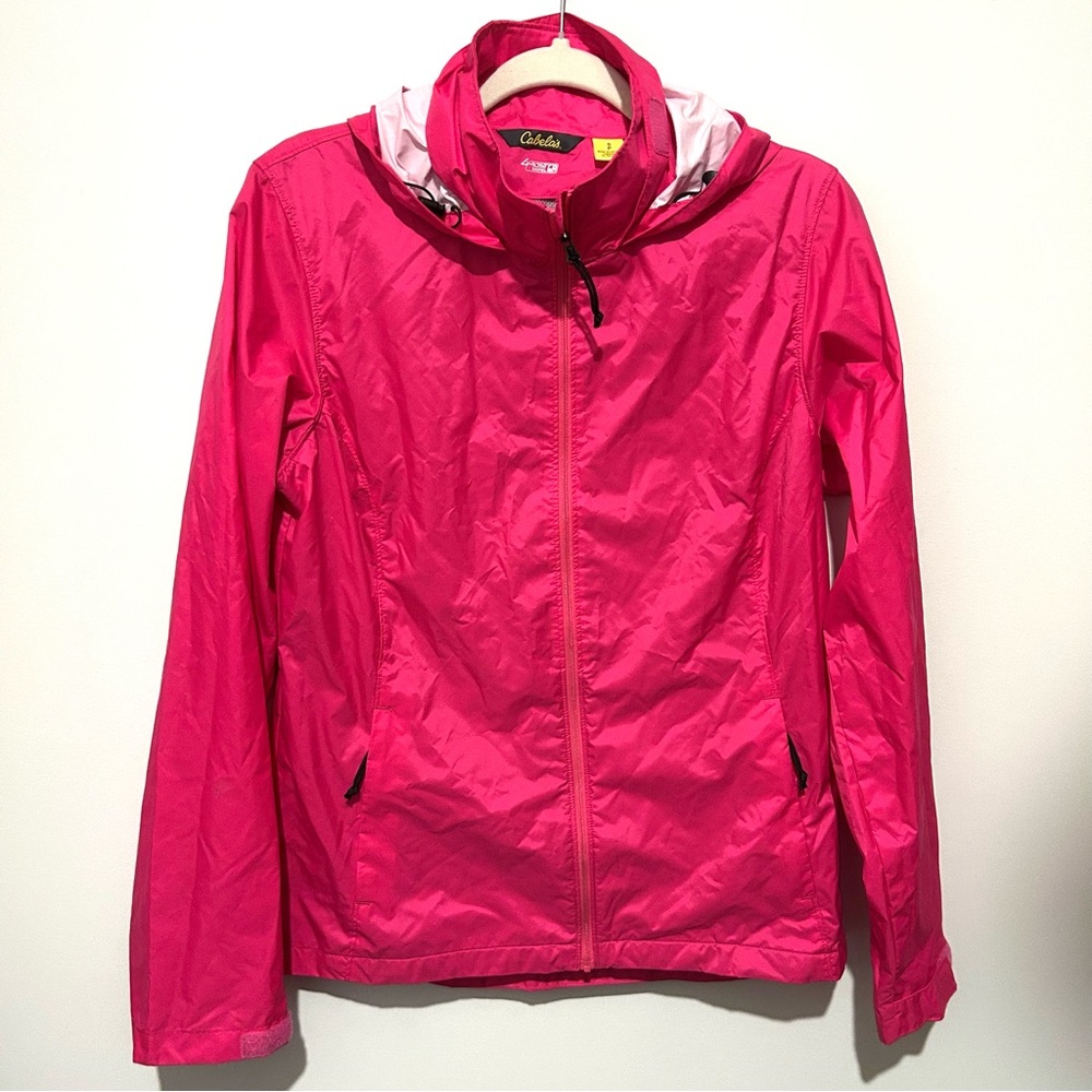 Cabelas 4Most Repel Jacket Womens S Pink Full Zip Hood Lined Wind Rain Shell